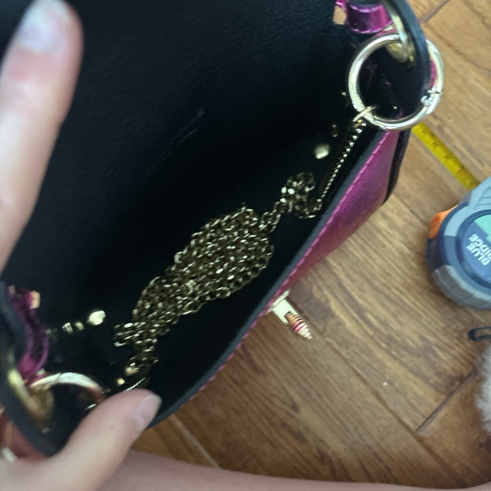 Metallic Fuchsia Leather Compact Bag with Studs and Bees - Picture 3 of 5